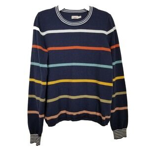 Faherty Women Cotton Cashmere Stripped Pullover Sweater Sz S Navy Crew Neck